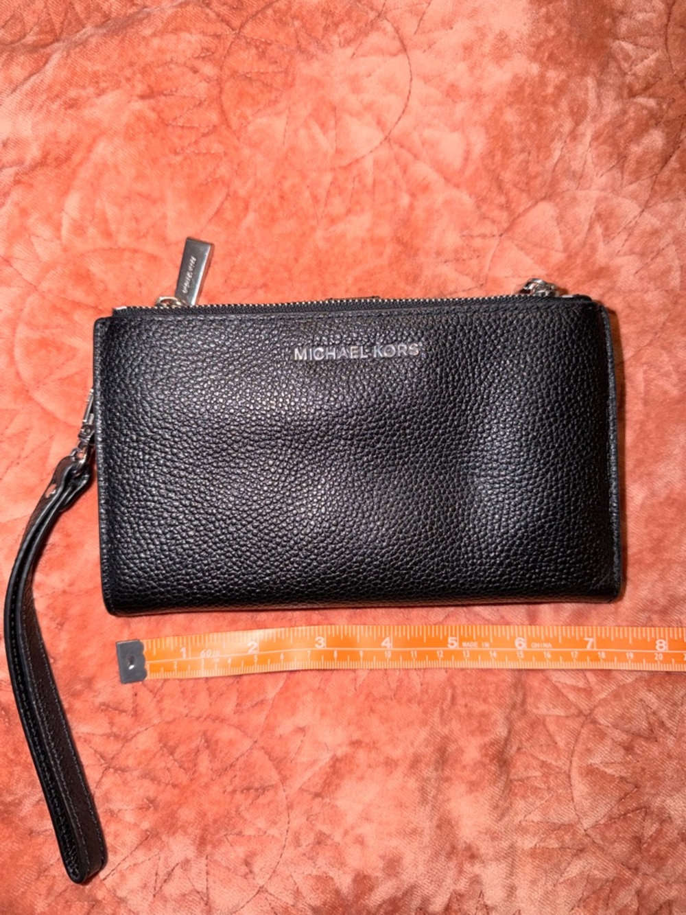 Michael Kors Black Pebbled Leather Zip Wristlet with Strap
